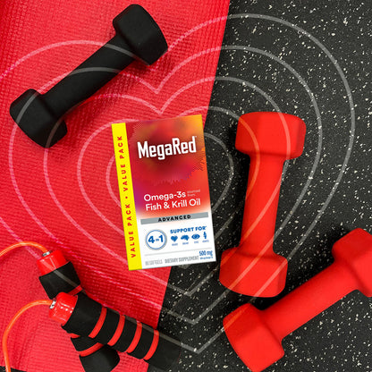 Megared Omega-3 Fish Oil + High Absorption Krill Oil 500mg Softgels, MegaRed Advanced 4in1 (80 count in a bottle) Concentrated Omega-3 Fish