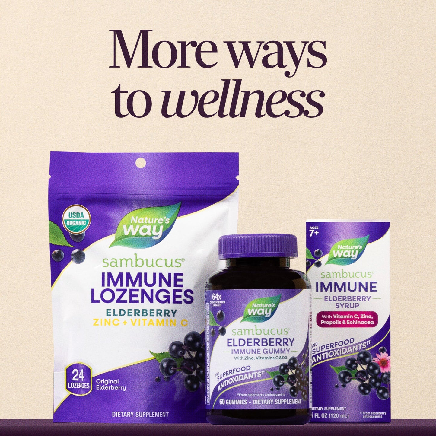 Nature’s Way Sambucus Elderberry Gummies, Immune Support Gummy for Adults & Kids Ages 4+ with Black Elderberry Extract, Vitamin C