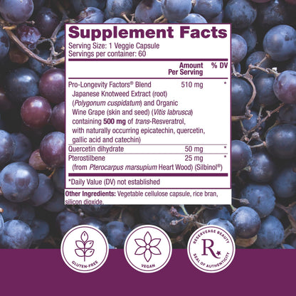 Reserveage Beauty, Resveratrol 500 mg with Pterostilbene, Antioxidant Supplement for Immune Support & Heart Health, Supports Healthy Aging