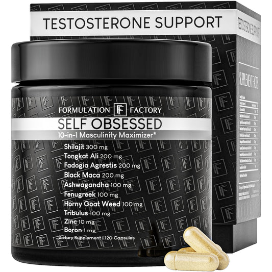 Formulation Factory Self Obsessed 10-in-1 Natural Booster for Men, Supplement for Men with Shilajit, Tongkat Ali, Fadogia Agrestis, 120 Capsules, 2 Month Supply
