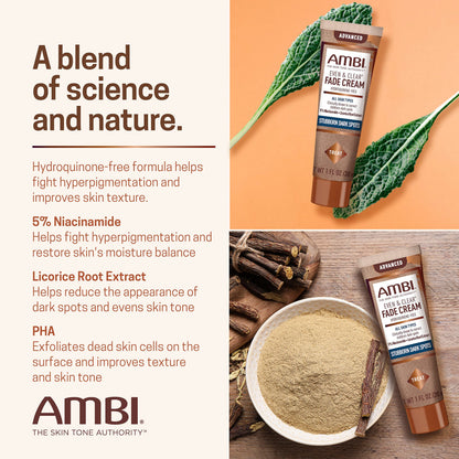 Ambi Even & Clear Advanced Fade Cream, Hydroquinone-free, Hyperpigmentation Treatment, Stubborn Dark Spot Corrector, Results In As Little As 2-3 Weeks