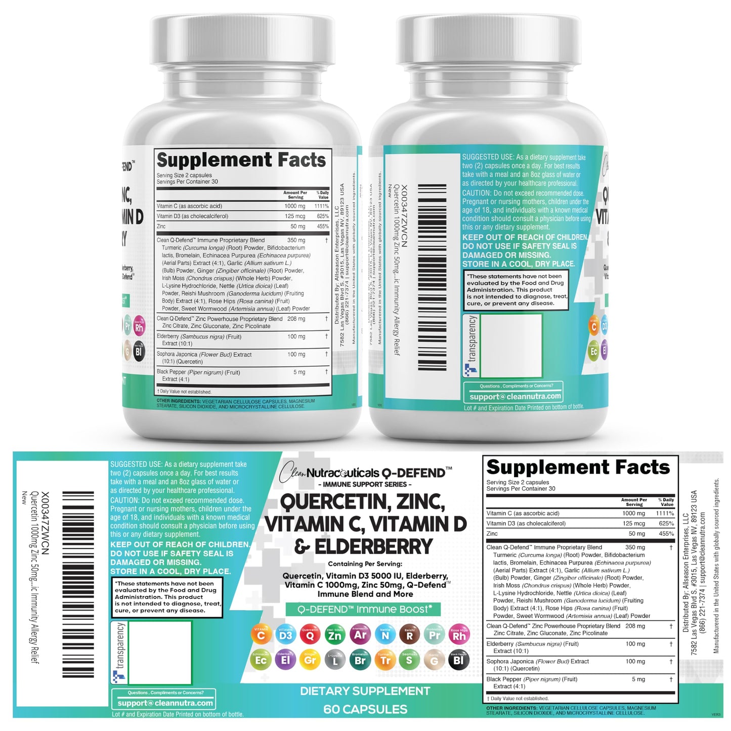 Q Defend Quercetin Supplement with Zinc Vitamin C Vitamin D Elderberry Turmeric Black Pepper Garlic Ginger Sea Moss Lysine Stinging Nettle Reishi Mushroom Immune