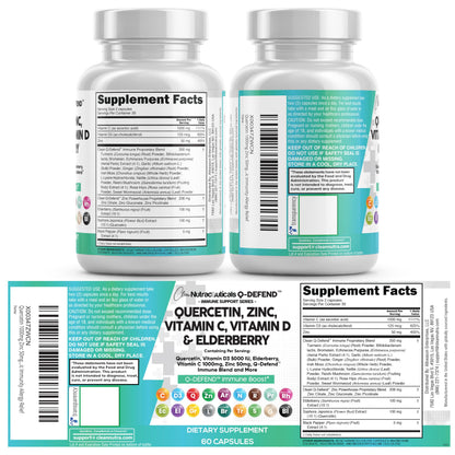 Q Defend Quercetin Supplement with Zinc Vitamin C Vitamin D Elderberry Turmeric Black Pepper Garlic Ginger Sea Moss Lysine Stinging Nettle Reishi Mushroom Immune