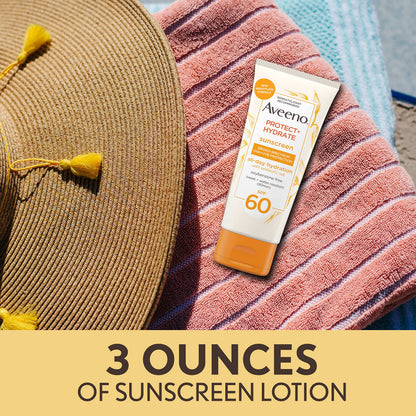 Aveeno Protect + Hydrate Moisturizing Body Sunscreen Lotion with Broad Spectrum SPF 60 & Prebiotic Oat, Weightless & Refreshing Feel